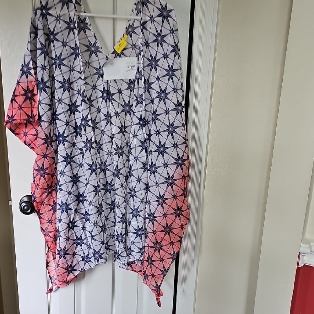 Roberta Roller Rabbit Navy Star-Print Kimono with Coral Ombre Panels